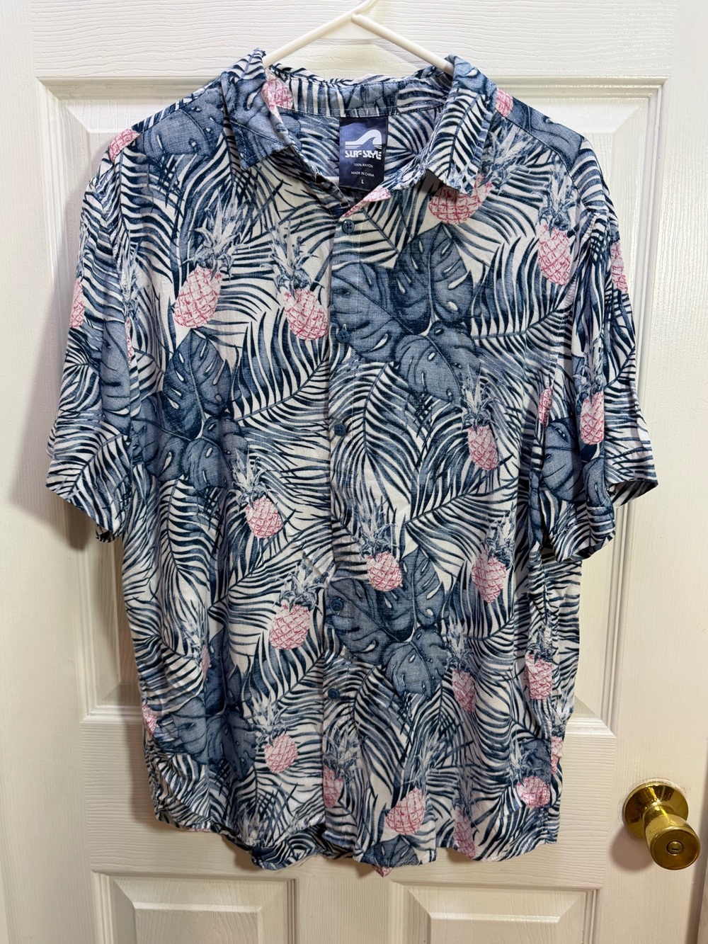 surf style Blue Palm & Pink Pineapple Short-Sleeve Shirt